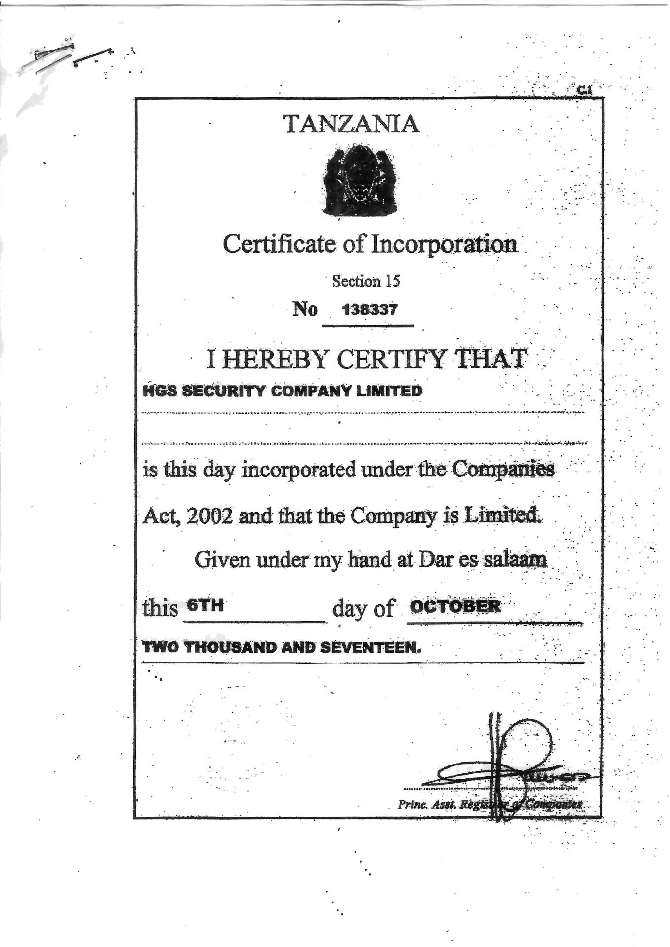 Certificate of Incorporation
