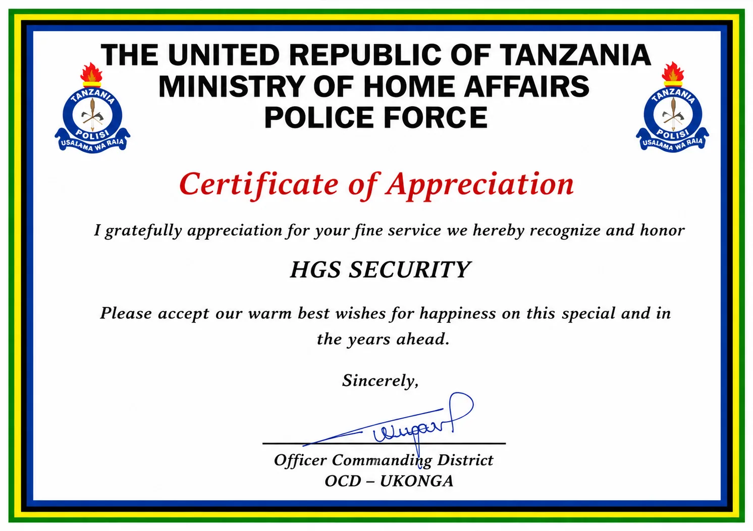 Certificate of Appreciation